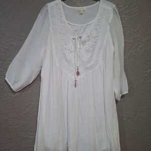 Indigo Rose Women  White Midi Dress with Tie Front and Relaxed Fit